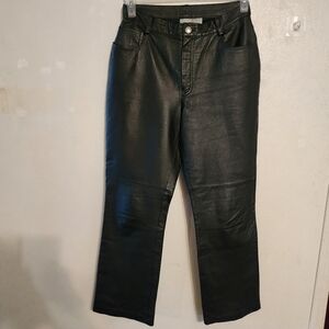 Vintage Newport News Black Leather Pants Size 12 Petite (Spot At Bottom)